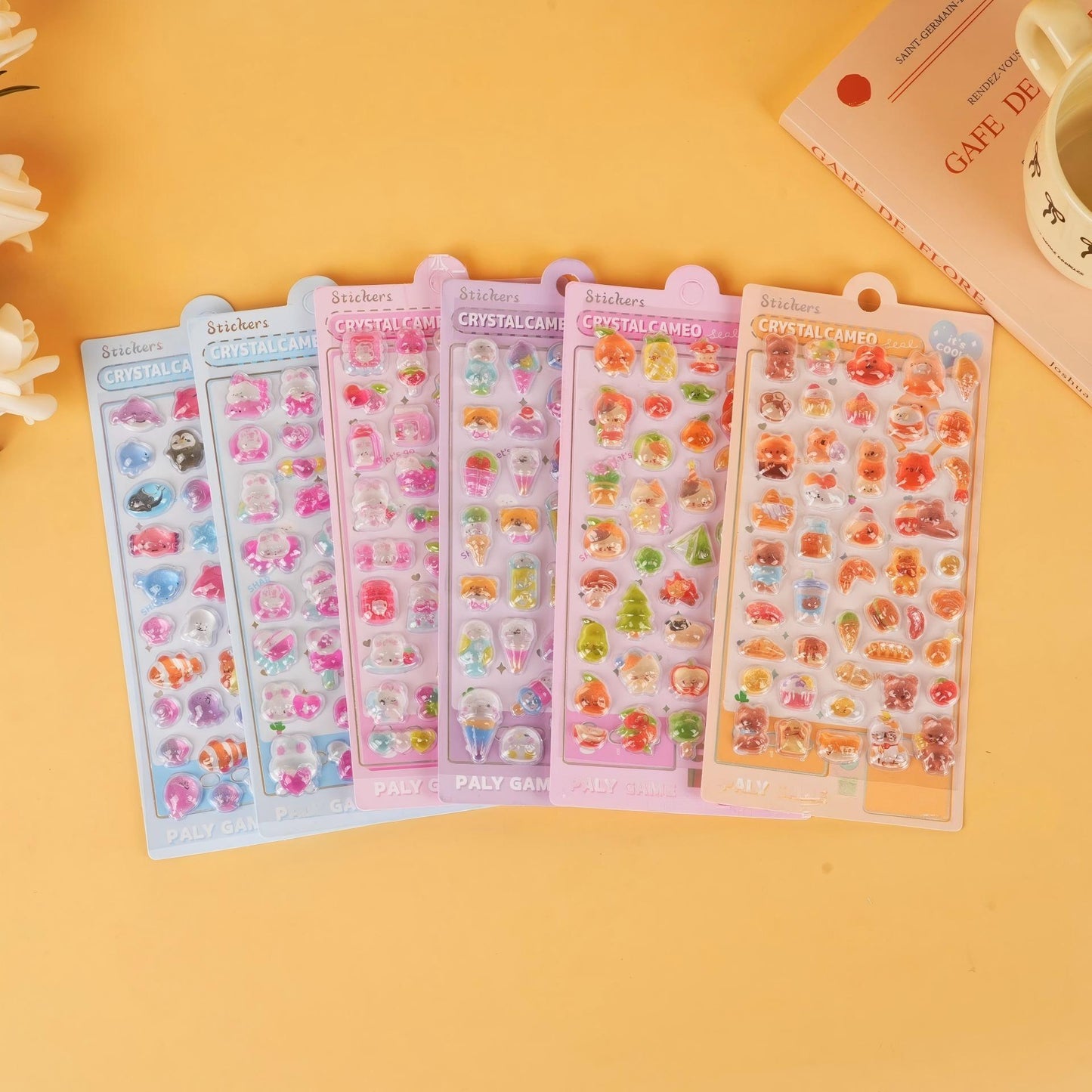 AA💖かわいい動物 硬いシール 6種類 opp包装