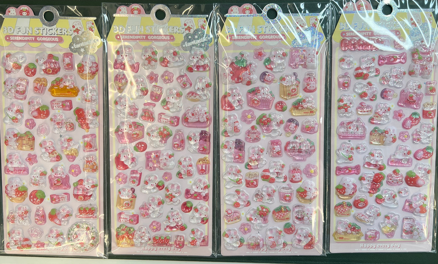 AA💖いちごうさぎ 硬いシール 4種類 opp包装
