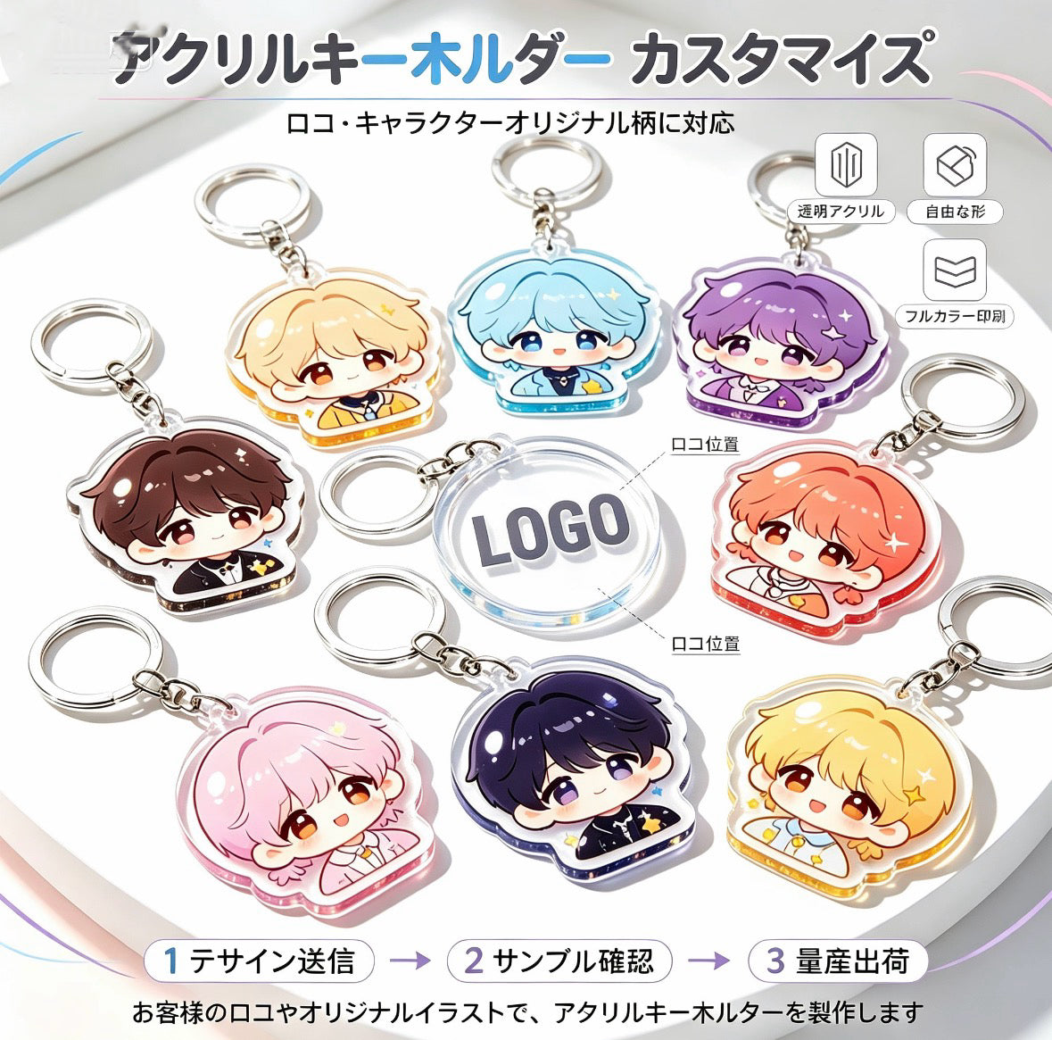 💖 Logo オリジナル アクリル吊り札 OEM MOQ：100pcs 詳細はLINEてご連絡ください。