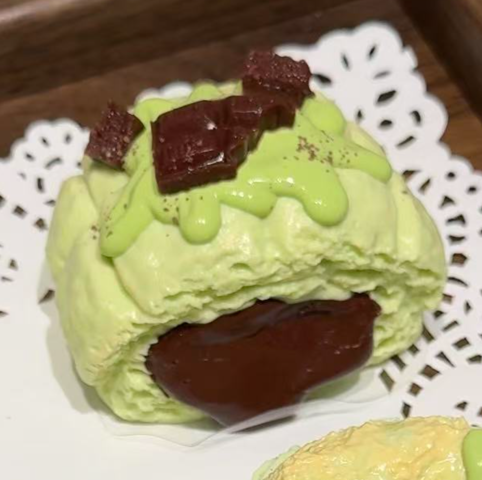 💖 P 抹茶チョコレート系メロンパン 低反発 クリーム スクイーズ 約210g PVC包装
