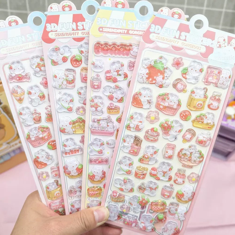 AA💖いちごうさぎ  硬いシール 4種類   opp包装